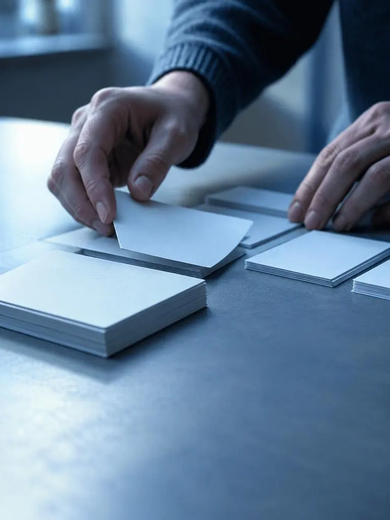 Hands organizing index cards