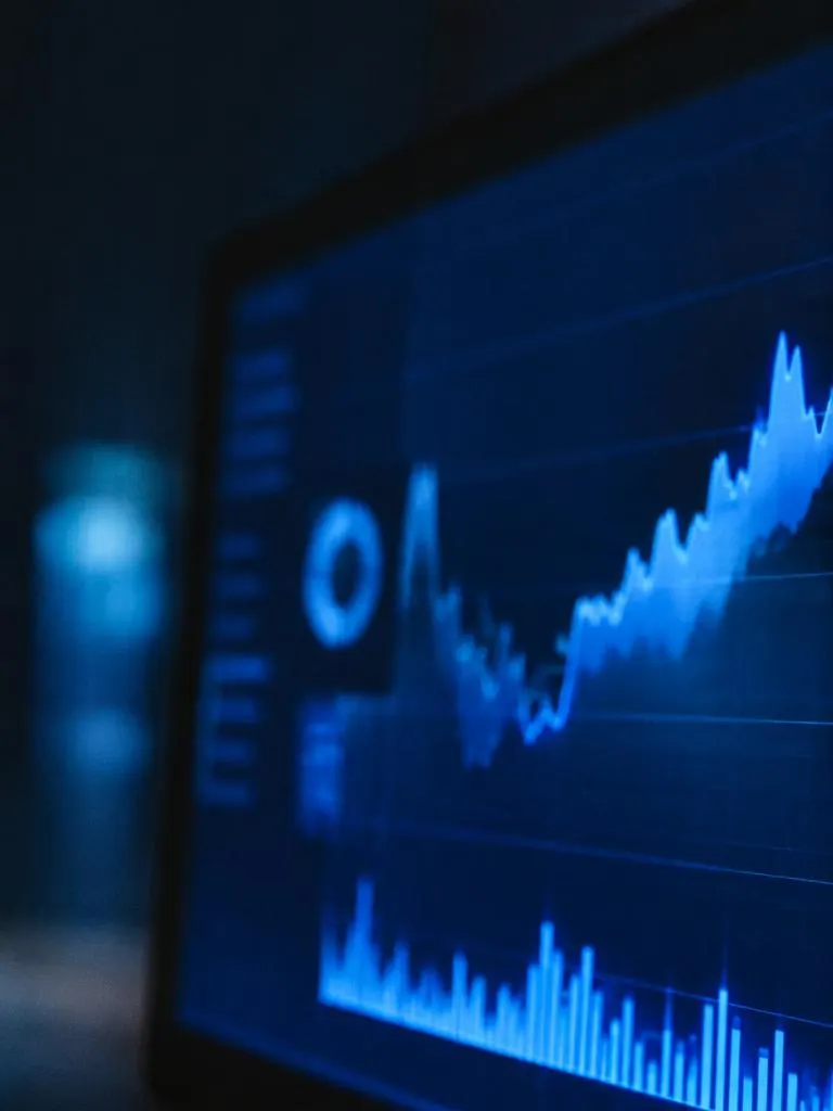 Blue-lit charts on a screen
